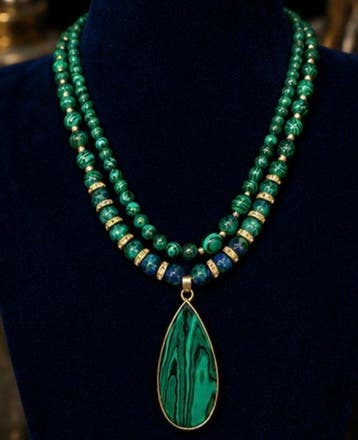 Elegante ketting met dubbele streng groene malachiet met