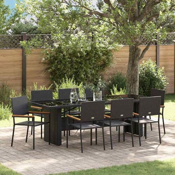 vidaXL Tuin eettafelset 9 st Zwart poly rattan, Verzenden, Nieuw, Meer dan 8 zitplaatsen