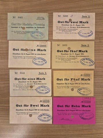 Duitsland. - 8 banknotes 1914 – Bremer Woll-Kämmerei,