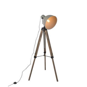 Smart industriële tripod vloerlamp hout met grijs incl., Verzenden, Nieuw, Hout, Industrieel