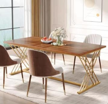 Eettafel 160x80x75cm – Houten Tafel met Goudkleurig Frame, Verzenden, Nieuw, Rechthoekig