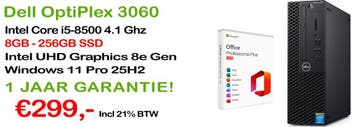Dell Optiplex 3060 Core i5-8500 8GB 256GB Windows 11 Pro, 8 GB, Virtual Reality, 256GB SSD + 1TB Mogelijk, Intel Core i5-8500  4.1 GHz