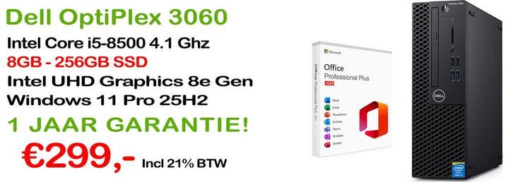 Dell Optiplex 3060 Core i5-8500 8GB 256GB Windows 11 Pro, Computers en Software, Desktop Pc's, 4 Ghz of meer, HDD, SSD, Gaming