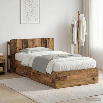 vidaXL Bedframe met opslag Oud hout 90 x 190 cm Bewerkt hout, Eenpersoons, Bruin, Verzenden, Nieuw