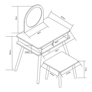 Kaptafel Ovanåker met krukje en spiegel voor kinderen nature, Verzenden, Nieuw