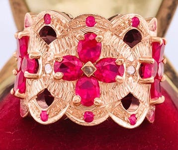 Zonder minimumprijs - Ring - 9 kt. Roségoud, Zilver Robijn -, Nieuw