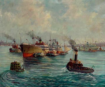 Hollandse School (XX) - Havengezicht Hollands impressionisme, Antiek en Kunst, Kunst | Schilderijen | Klassiek