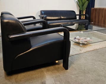 Leolux Antipode bankstel zwart leer – tweedehands – 180 cm, Ophalen of Verzenden, Nieuw