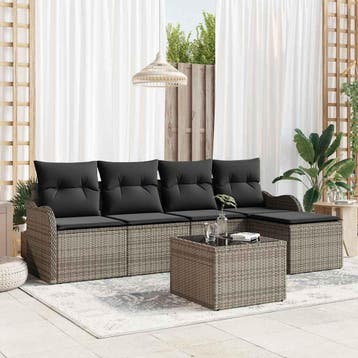 vidaXL Tuin Sofa Set 6 st Grijs poly rattan, Verzenden, Nieuw, 6 zitplaatsen