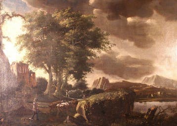 Scuola Fiamminga (XVII-XVIII) - Paesaggio con figure, Antiek en Kunst, Kunst | Schilderijen | Klassiek