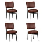 Set van 4 Leren eetkamerstoelen Rondo - Granada Cognac, Ophalen of Verzenden, Nieuw, Leer, Vijf, Zes of meer stoelen