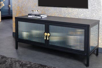 Moderne TV Lowboard AMSTERDAM 90cm Zwart Goud Dammen Glas, Ophalen of Verzenden, Nieuw