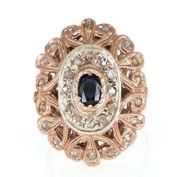 Zonder minimumprijs - Ring - 12 kt. Roségoud, Zilver Saffier, Sieraden, Tassen en Uiterlijk, Nieuw