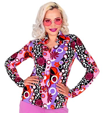 Party Blouse Paars 70s Groovy Dames, Kleding | Dames, Ophalen of Verzenden, Nieuw