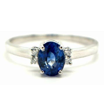 Ring - 14 karaat Witgoud - 1.05ct. tw. Saffier - Diamant, Nieuw