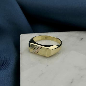 Tricolor gouden heren zegelring., Sieraden, Tassen en Uiterlijk, Ringen, Gebruikt, Overige kleuren, 19 tot 20, Heer