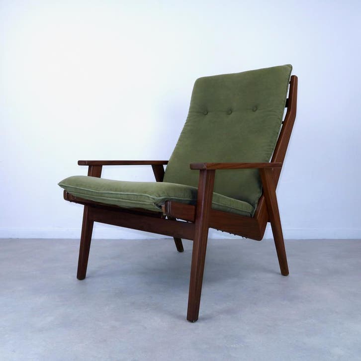 fauteuil 1611 Rob Parry mosgroene bekleding 50s 60s, Huis en Inrichting, Fauteuils, 50 tot 75 cm, 75 tot 100 cm, Gebruikt, Hout
