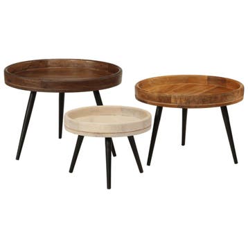 vidaXL Salontafels 3 st rond massief mangohout, Huis en Inrichting, Verzenden, Nieuw, Hout, Minder dan 45 cm