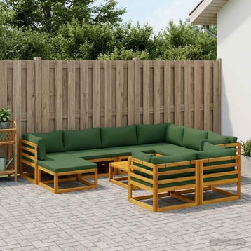 vidaXL Bankstel 10 st Naturel Massief Acaciahout, Tuin en Terras, Verzenden, Nieuw, Meer dan 8 zitplaatsen