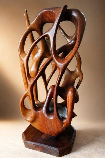 Bloksnijwerk, Entrelacs de Désir /Sculpture abstraite, Antiek en Kunst