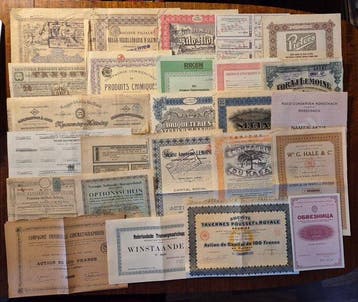 Wereld. -collection world bond and shares (25 pieces), Antiek en Kunst