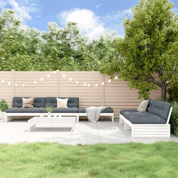 vidaXL 6-delige Loungeset met kussens massief hout wit, Verzenden, 6 zitplaatsen, Nieuw, Loungeset
