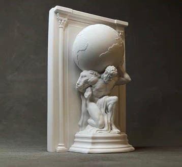 Gips, Atlas reliëfsculptuur in marmeren stijl Beeld - 15 cm, Antiek en Kunst