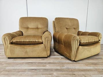 Fauteuil - Textiel, Hout - Paar Italiaanse vintage fauteuils