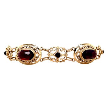 Gouden vintage bootjes armband met granaat 14 krt, Ophalen of Verzenden, Nieuw