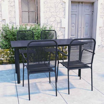 vidaXL 5-delige Tuinset glas en staal zwart, 4 zitplaatsen, Verzenden, Nieuw, Rvs