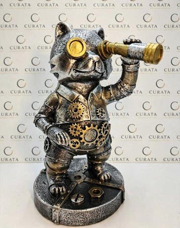 Beeldje - Gatto Esploratore Steampunk in Resina con