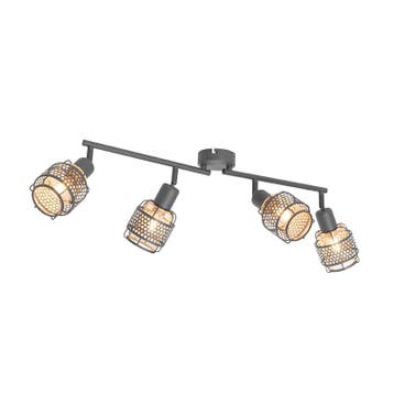 Design plafondlamp zwart met goud 4-lichts langwerpig - Noud, Verzenden, Nieuw