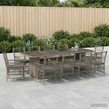 vidaXL Buiten eettafelset 11 st Grijs poly rattan, Tuin en Terras, Tuinsets en Loungesets, Verzenden, Nieuw, Meer dan 8 zitplaatsen