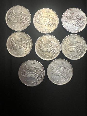 Italië. Lotto di 8 monete da 500 Lire 1961 1° Centenario