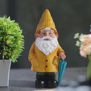 Vrolijke Tuinkabouter met Gele Regenjas en Paraplu - Tuindec, Verzenden, Nieuw