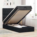 vidaXL Bed poef met matras en LEDs 80x200 cm stof zwart, Eenpersoons, Verzenden, Zwart, Nieuw