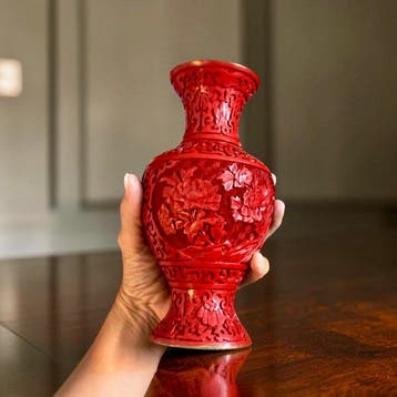 Vaas - Brons, rode lak, Hout - China - rode lak (Zonder