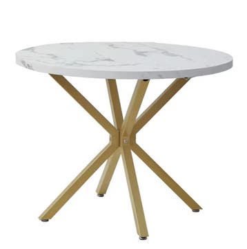 Nordic Ronde Tafel – Houten Salontafel met Marmeren Look, Huis en Inrichting, Tafels | Eettafels, 50 tot 100 cm, 100 tot 150 cm
