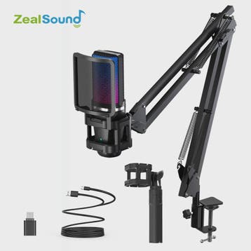 Zealsound RGB Opname Microfoon met Arm & Statief - USB Conde, Muziek en Instrumenten, Microfoons, Verzenden, Nieuw