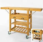 Bamboe Keukenwagen met Lade, Flessenrek en Uitschuifblad, Verzenden, Nieuw
