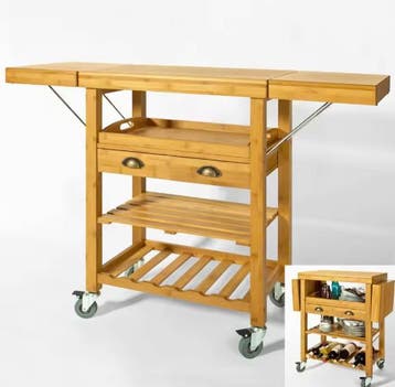Bamboe Keukenwagen met Lade, Flessenrek en Uitschuifblad, Verzenden, Nieuw