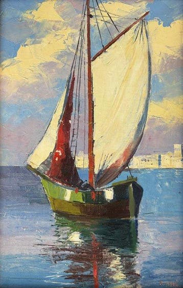 Rajko Tomi (1905-1988) - Sailing Boat in Harbour, Antiek en Kunst