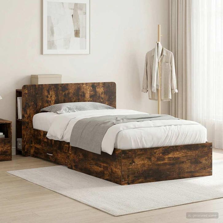 vidaXL Bedframe met opslag Gerookt eiken 80 x 200 cm Bewerkt, Huis en Inrichting, Slaapkamer | Bedden, Bruin, Nieuw, Hout, Verzenden