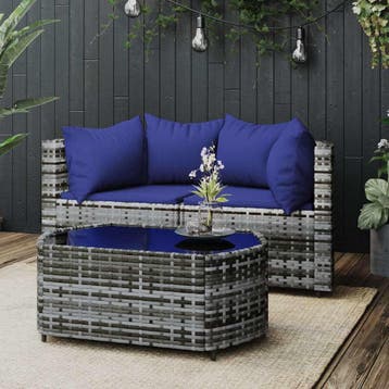 vidaXL 3-delige Loungeset met kussens poly rattan grijs, Verzenden, Nieuw, Loungeset