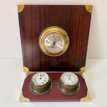 Pilot Marine - Weerstation - Hout, Messing, Glas - 3-delig, Antiek en Kunst