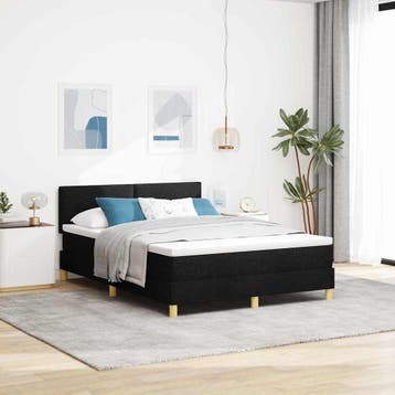 vidaXL LED Box Spring Bed met kussen Zwart 160 x 200 cm Stof, Verzenden, Nieuw, Zwart, Stof
