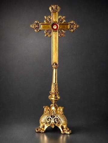 Reliekhouder - Verguld brons - 1850-1900 - Heilige Kruis van
