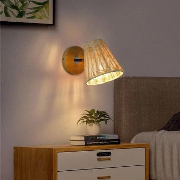 Retro Rotan Wandlamp Met Schakelaar Bohemian, Verzenden, Nieuw