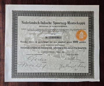 Nederland. 1000 Gulden - 1920 Nederlandsch-Indische Spoorweg
