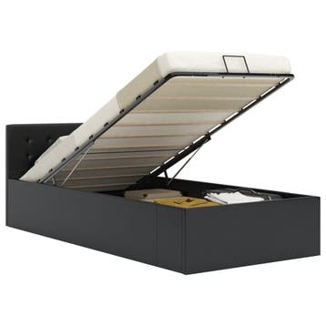 vidaXL Bedframe met opbergruimte hydraulisch kunstleer zwart, Huis en Inrichting, Slaapkamer | Bedden, Overige materialen, 90 cm